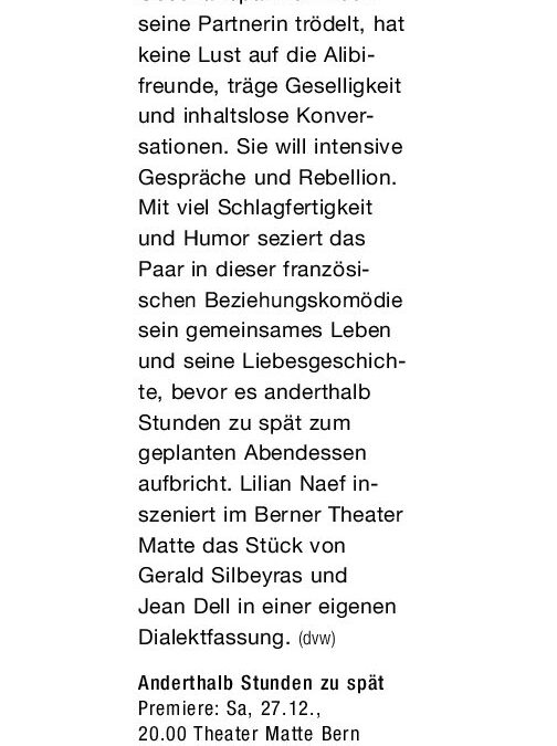 Kulturtipp Magazin Anderthalb Stunden